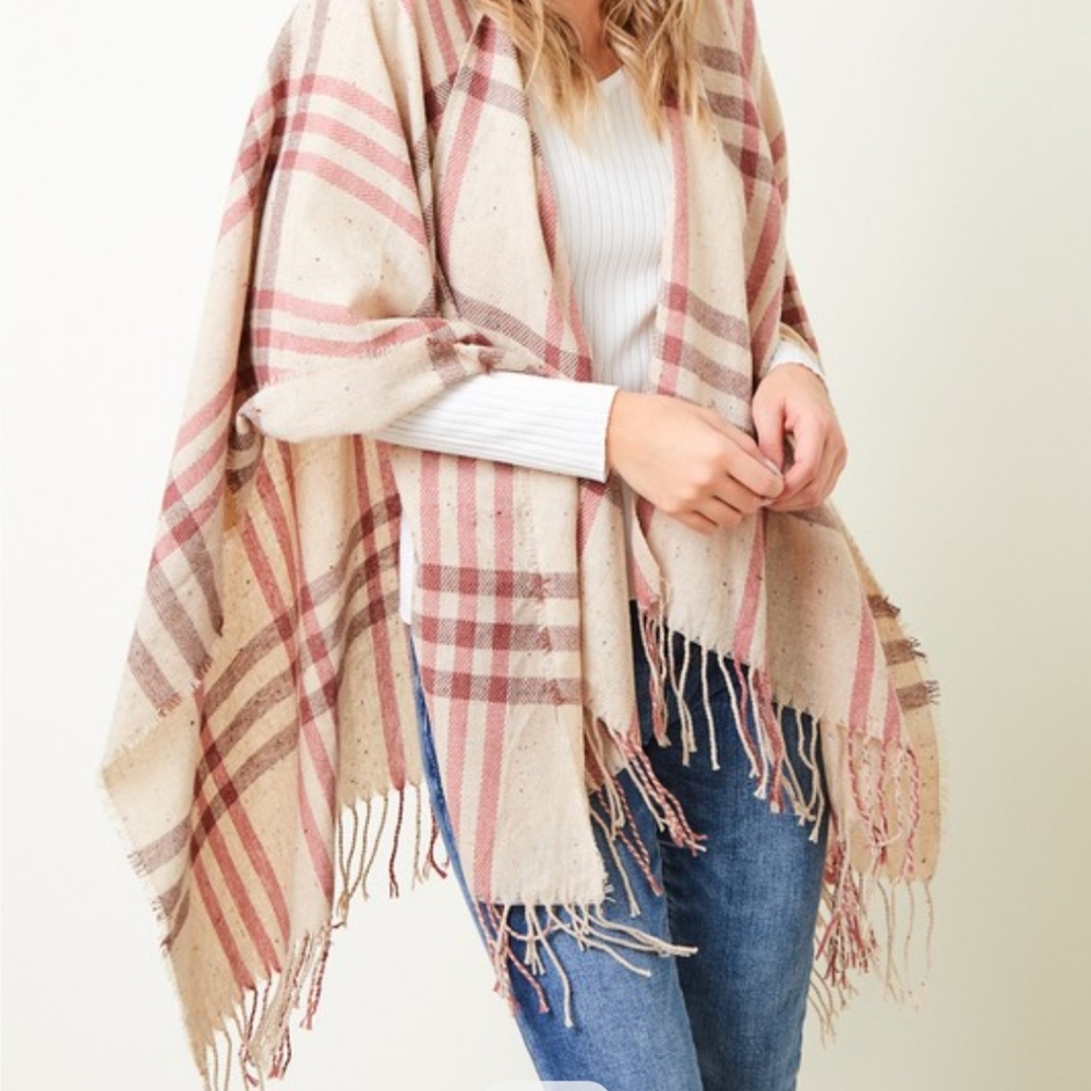 Plaid shawl wrap with fringe - Picture 5 of 7